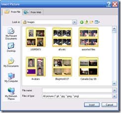 The Insert picture dialog box in Live Writer