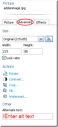 Picture panel - advanced tab in Live write Writer