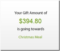 Your Gift Amount of $394.80 is going towards Christmas Meal