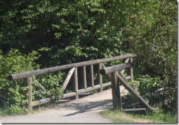A wooden foot path bridge 