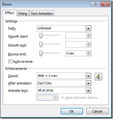 Animation Effects dialog box in PowerPoint